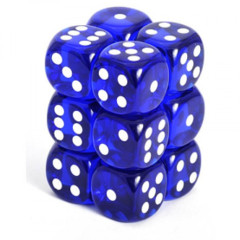 Chessex Dice CHX 23606 Translucent 16mm D6 Blue w/ White Set of 12